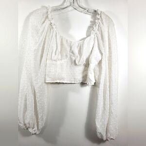 SHEIN white Swiss dot 1/2 crop top women's M  #1883